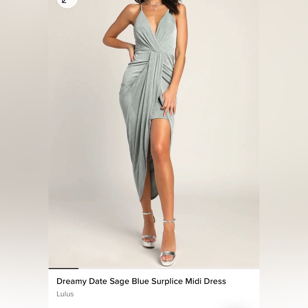 Dreamy Date Sage Blue Surplice Midi Dress